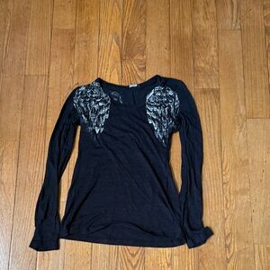 Black Long Sleeve Top with Wing Design